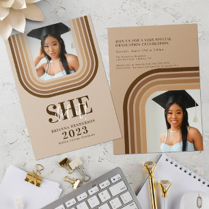 Invitación Graduación Moderna Retro Marrón y Neutra