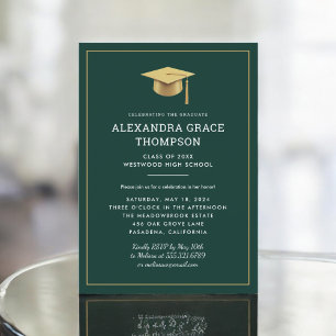 Invitación Graduación moderna verde de la sabia dorada minima