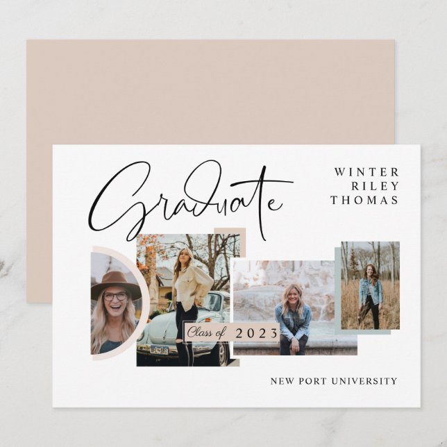 Invitación Graduación moderna y elegante de cuatro Collages d (Anverso / Reverso)