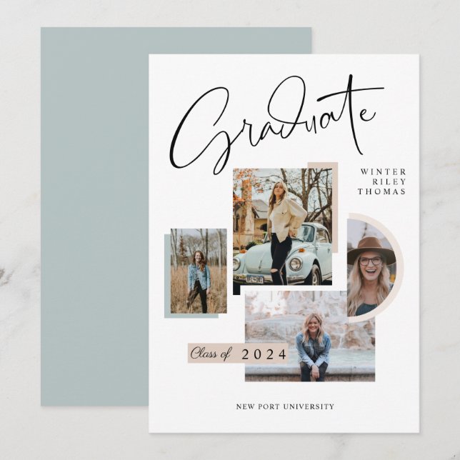 Invitación Graduación moderna y elegante de cuatro Collages d (Anverso / Reverso)