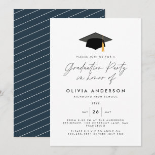 Invitación Graduación moderna y elegante fiesta azul marino