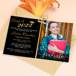 Invitación Graduación Moderna Y Simple De Guión De Oro Con Fo