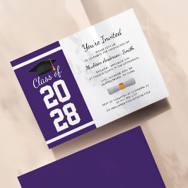 Invitación Graduación Moderno Grado Blanco Morado 2025 Fiesta