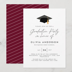 Invitación graduación moderno simple y elegante fiesta burdeo