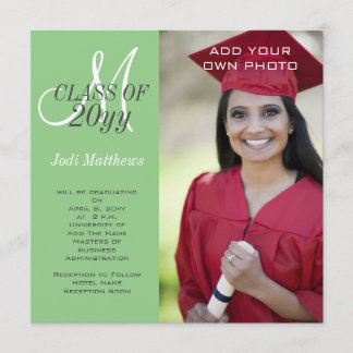 Invitación Graduación Monograma Foto Verde