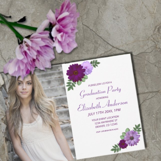 Invitación Graduación Morada de Peony Floral (Subido por el creador)