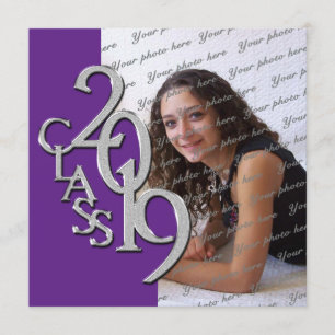 Invitación Graduación morada y plateada 2019