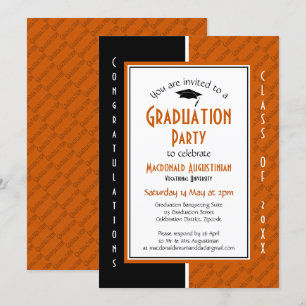 Invitación GRADUACIÓN Naranja personalizado Graduado negro