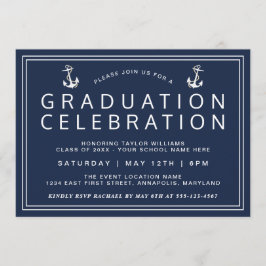 Invitación Graduación Náutica Clásica Azul Marina
