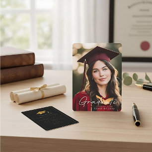 Invitación Graduación negra de la foto de oro del guión clási