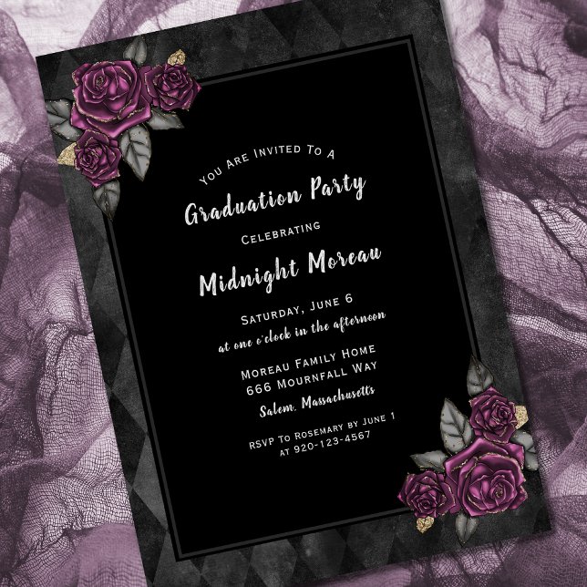 Invitación Graduación negra de Rosas góticos (Subido por el creador)