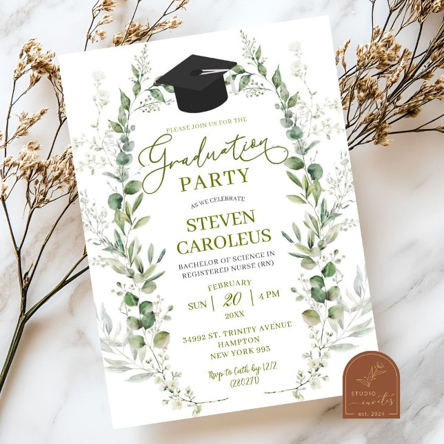 Invitación Graduación Neutral en cuanto al Género con Verdor (Subido por el creador)