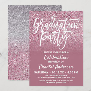 Invitación Graduación Ombre Purpurina De Faux De Plata Rosa C