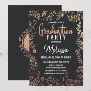 Invitación Graduación Ombre Purpurina Rosa Gold Floral Gold