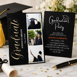 Invitación Graduación Oro Negro y Blanco 2025 3 Fotos Fiesta
