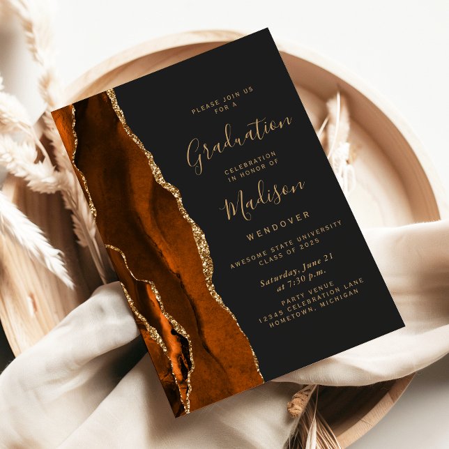Invitación Graduación oscura del Naranja quemado de 2025 (Subido por el creador)