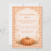 Graduación Otoñal de Calabaza Gingham Rústica