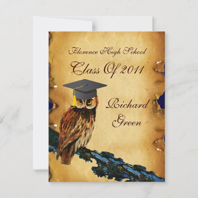 INVITACIÓN GRADUACIÓN OWL PARCHMENT BROWN WAX SEAL MONOGRAM (Anverso)