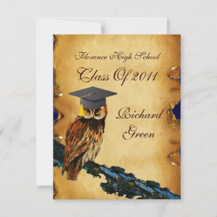 INVITACIÓN GRADUACIÓN OWL PARCHMENT BROWN WAX SEAL MONOGRAM