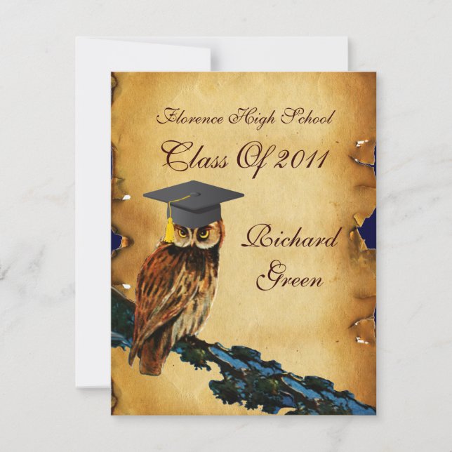 Invitación GRADUACIÓN OWL PARCHMENT WAX SEAL MONOGRAM Felt (Anverso)