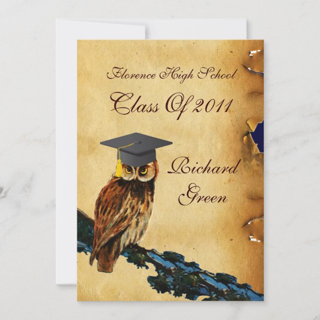 Invitación GRADUACIÓN OWL PARCHMENT WAX SEAL MONOGRAM Felt (Anverso)
