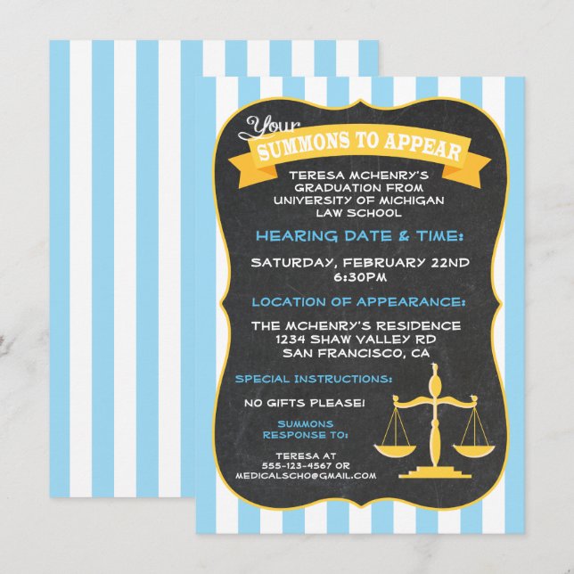 Invitación Graduación para las citaciones a la Facultad de De (Anverso / Reverso)