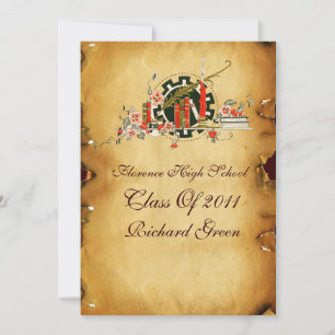 INVITACIÓN GRADUACIÓN PARCHMENT RED WAX SEAL MONOGRAM INVITE