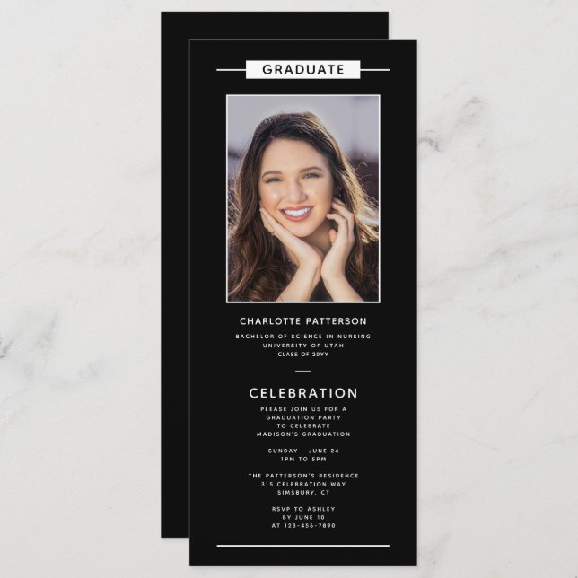 Invitación Graduación Parte Simple Foto Moderna Código QR (Anverso / Reverso)