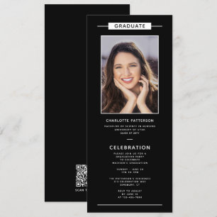 Invitación Graduación Parte Simple Foto Moderna Código QR