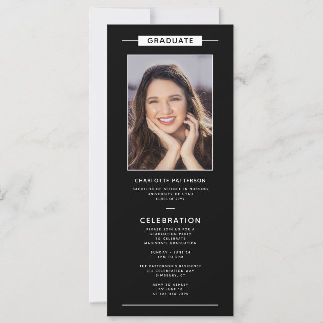 Invitación Graduación Parte Simple Foto Moderna Código QR (Anverso)