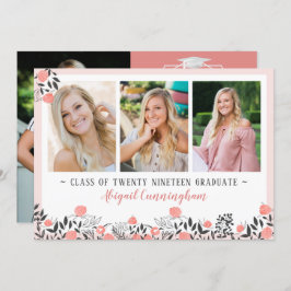 Invitación Graduación Partido Floral Geométrico Rosa Oro Rubo