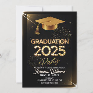 Invitación Graduación personalizada de Cena Dorada Sparkling