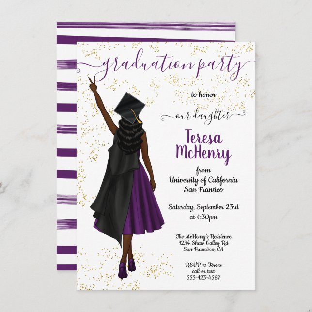 Invitación Graduación personalizada de Chicas afroamericanos (Anverso / Reverso)
