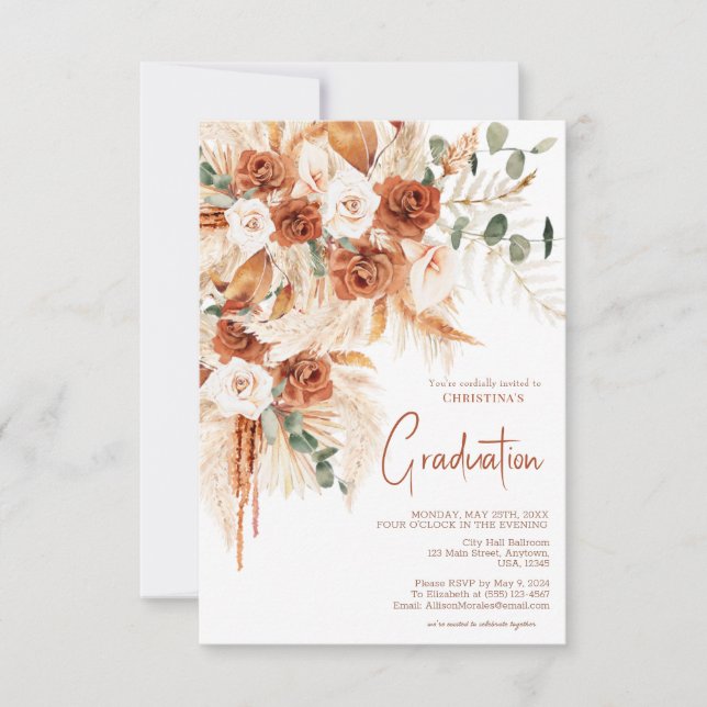 Invitación Graduación personalizada de Terracotta Photo Boho (Anverso)