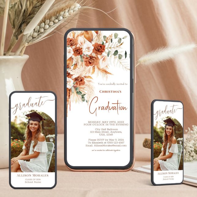 Invitación Graduación personalizada de Terracotta Photo Boho (Design Your Perfect Terracotta Boho Graduation Invite!)