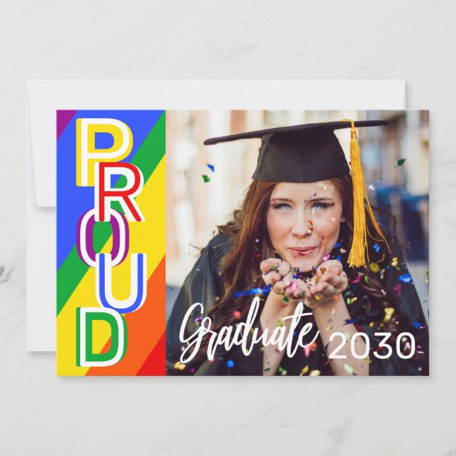 Invitación Graduación personalizada del Orgullo Arcoiris (Anverso)