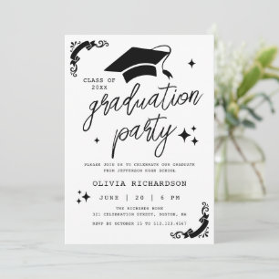 Invitación Graduación Personalizada Elegante Guión Estrellas