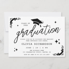 Invitación Graduación Personalizada Elegante Guión Estrellas 