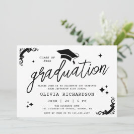 Invitación Graduación Personalizada Elegante Guión Estrellas 