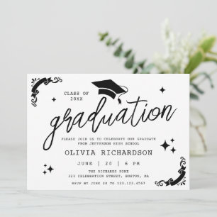 Invitación Graduación Personalizada Elegante Guión Estrellas