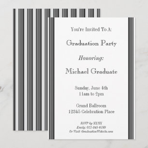 Invitación Graduación Personalizada Gris y Negro a Rayas 5x7"