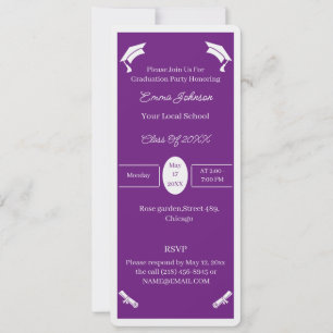 Invitación Graduación Personalizada Simple En Blanco Y Púrpur