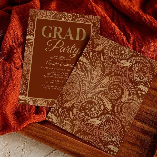 Invitación Graduación personalizado Burgundy Gold Paisley (Subido por el creador)