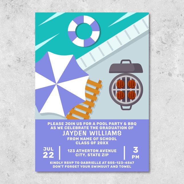 Invitación Graduación Piscina BBQ Piscina Fiesta Piscina (Graduation pool party and BBQ invitation)