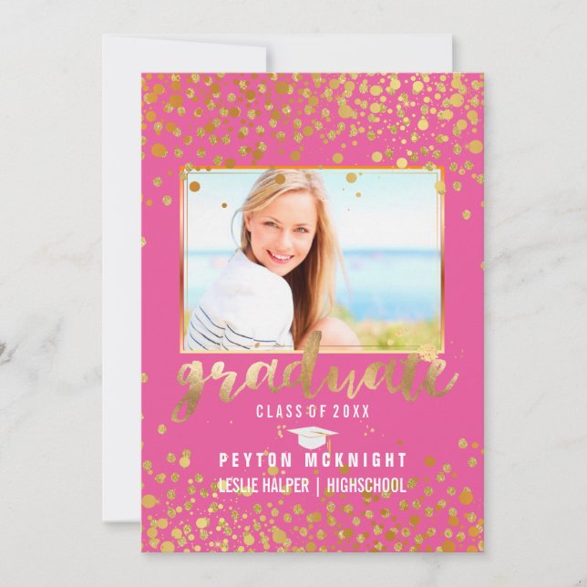Invitación Graduación PixDezines Faux Gold Confetti (Anverso)
