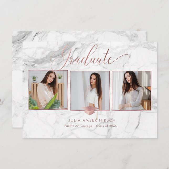 Invitación Graduación PixDezines Marble Faux Rosa Gold 2018 (Anverso / Reverso)