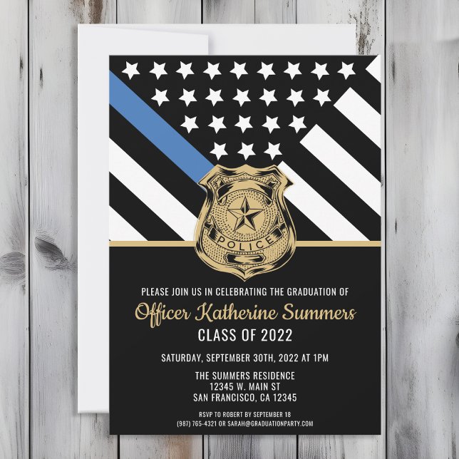 Invitación Graduación policial, aplicación de la ley de la Lí (Perfect invitation to invite guests to celebrate the new police academy graduate in law enforcement!)