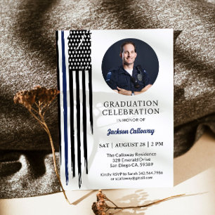 Invitación Graduación policial, Bandera de color azul delgado