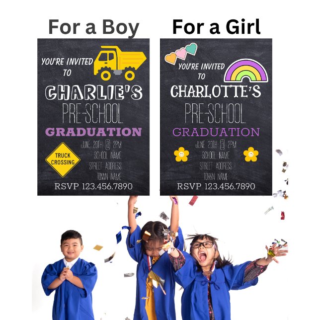 Invitación Graduación preescolar de caracol arco iris (Children's Graduation Invitations (Boy and Girl Versions))