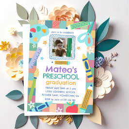 Invitación Graduación Preescolar de Foto Divertida y Colorida